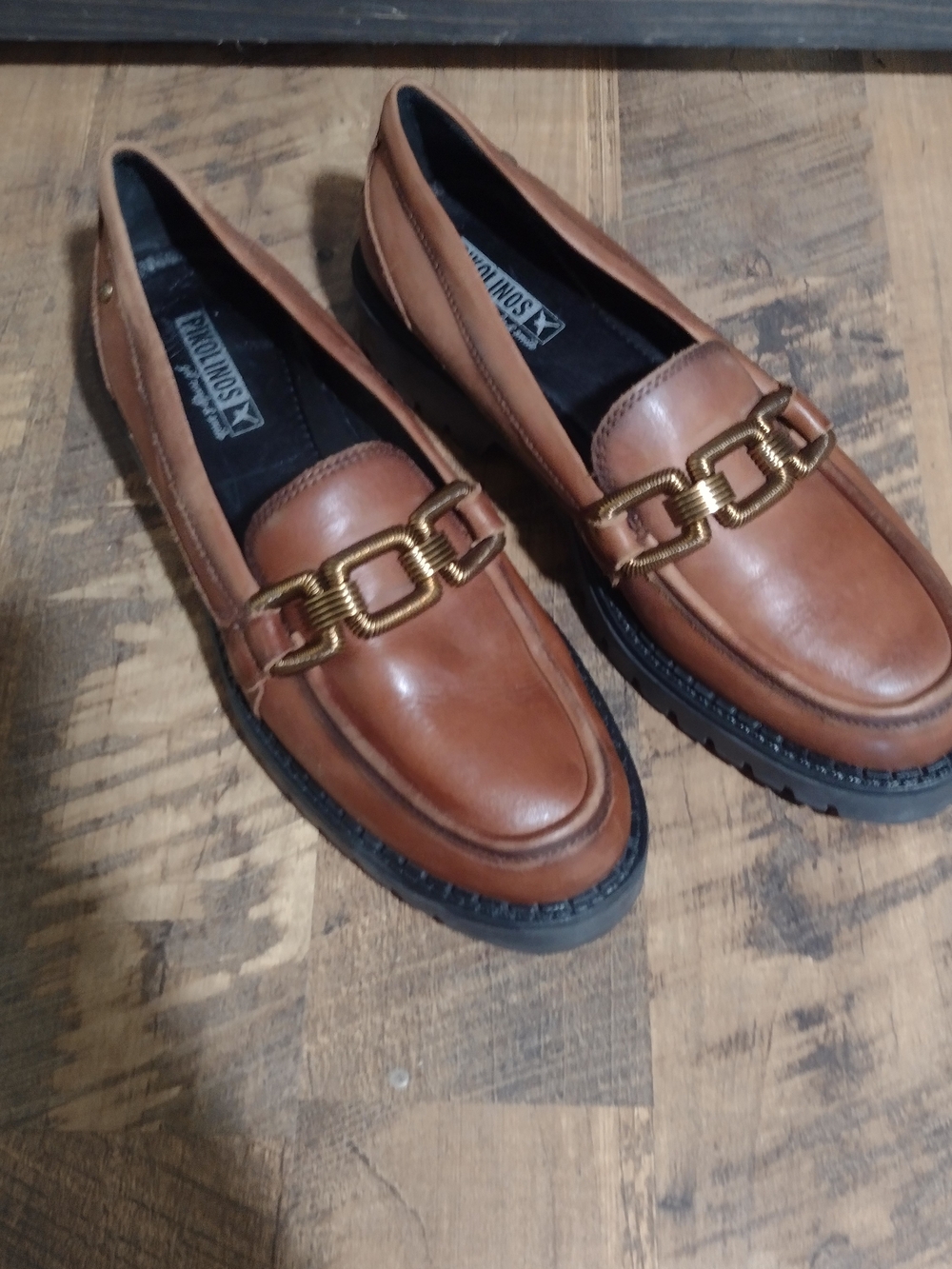 Women's Brown Leather Chain-Detail Loafers